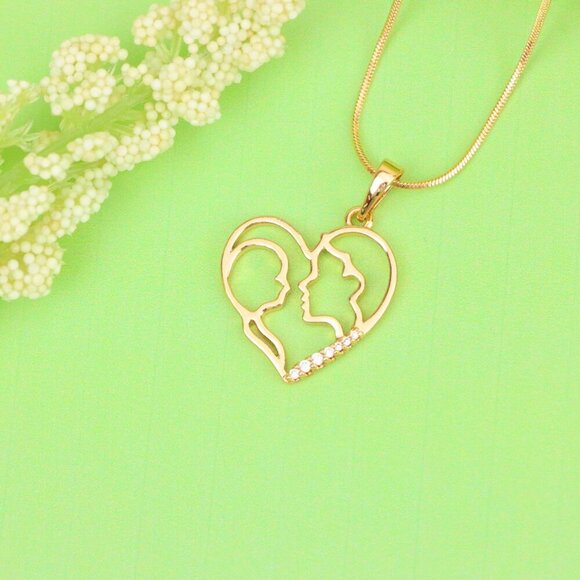 "Heart Shaped Rose Gold Pendant with Mother and Child Silhouette, XPPT1476 - Picture 12 of 13